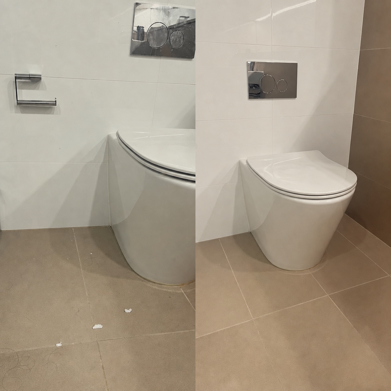 Bathroom surfaces before and after a detailed OMAKASE clean