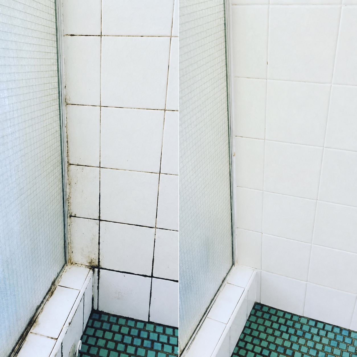 Shower room before and after OMAKASE detailed cleaning